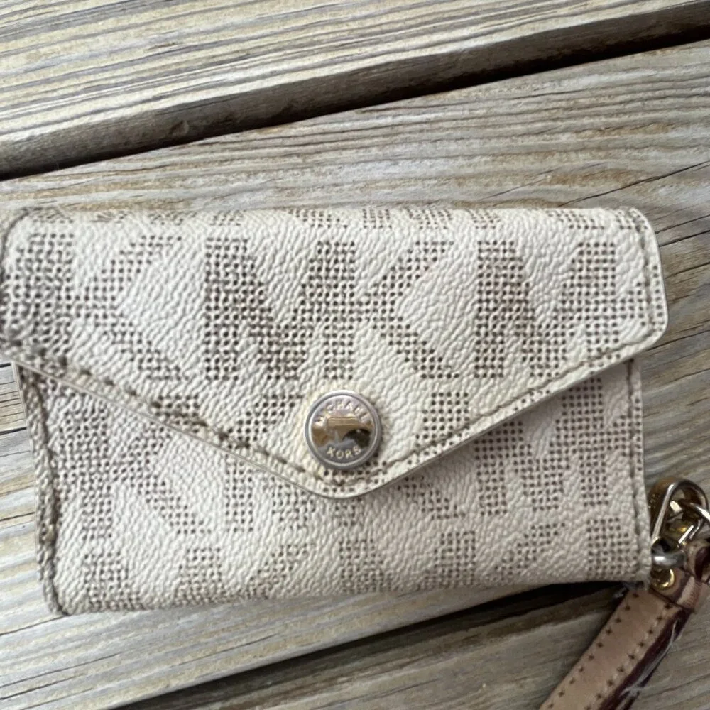 Michael Kors Wallet/Phone Case Wristlet, Cream/Brown